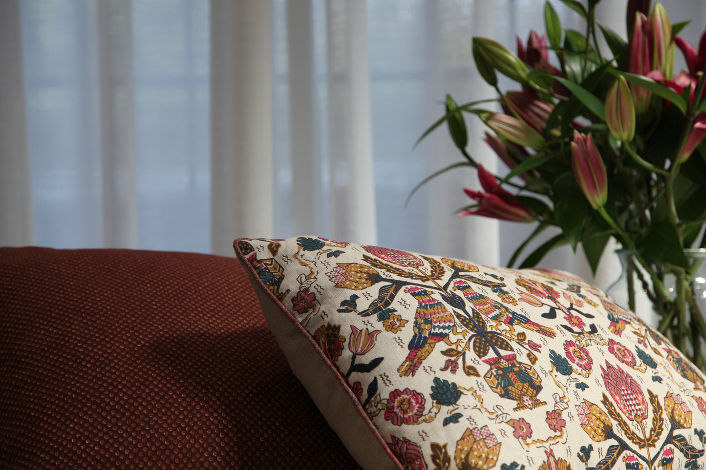 Burgundy Red Linen Pillow