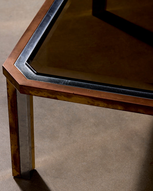 Italian Brass Coffee Table with Smoked Glass Top