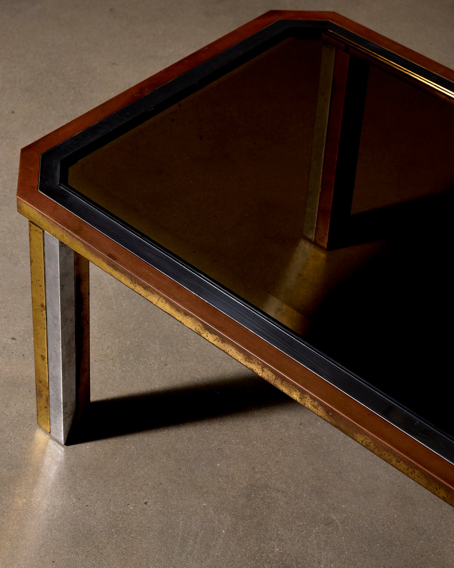 Italian Brass Coffee Table with Smoked Glass Top