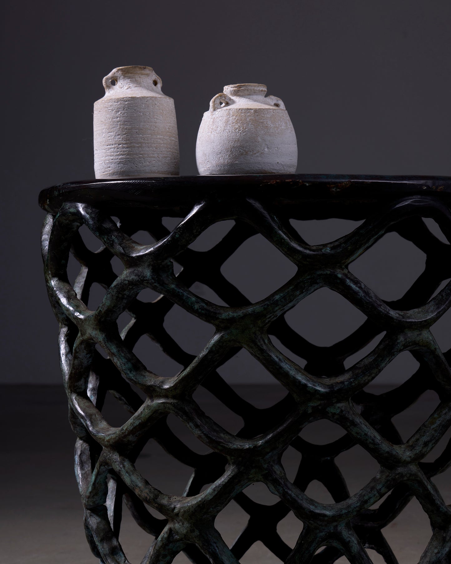 Lattice Bronze Verdigris End Table
