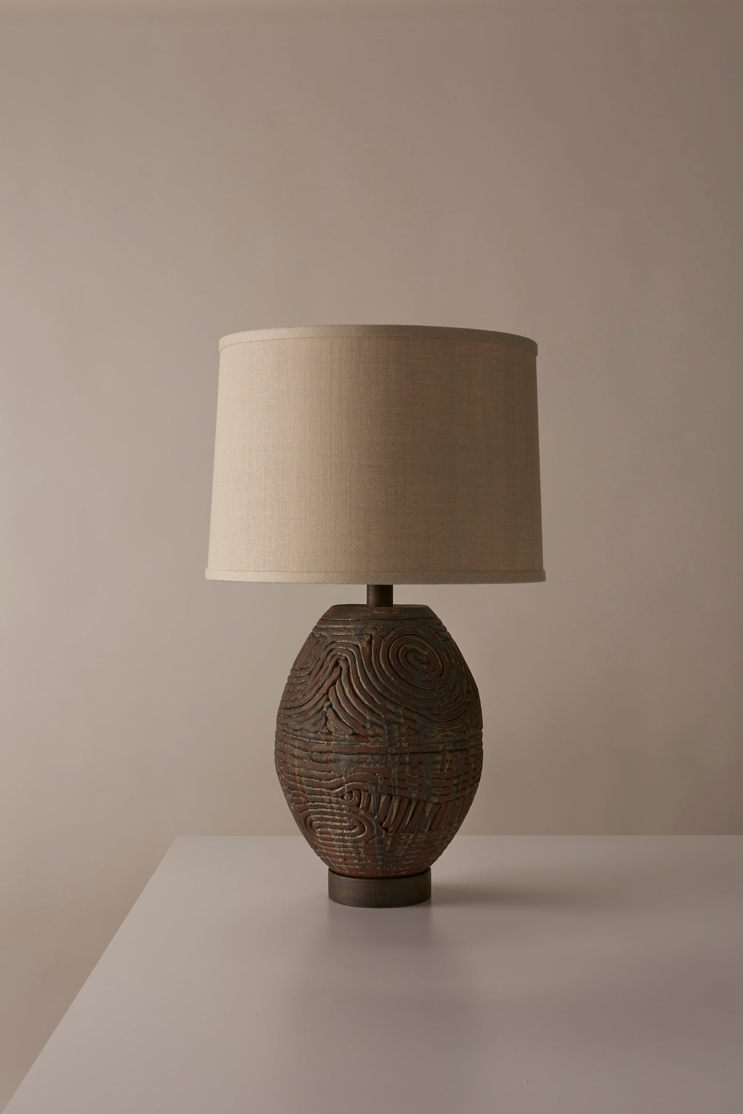 Kizamu Ovoid Lamp with Leather Stitched Caba paper Shade