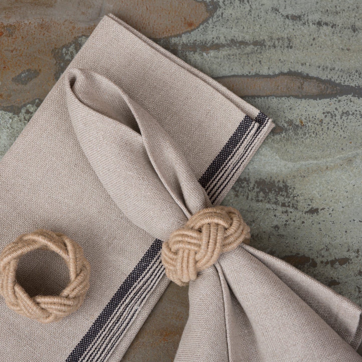 Natural & Black Linen Napkin - Set of 4