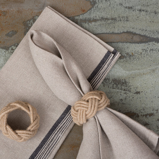 Natural & Black Linen Napkin - Set of 4