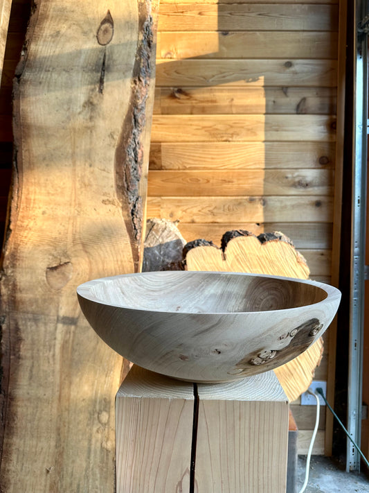 #2 American Elm 19" Diameter Bowl Precise rim and patch of natural edge on exterior