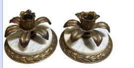 Vintage set of marble and brass candle holders: TCS202519