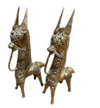 Pair of Brass Dokra Horse Statues: TCS202522