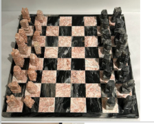 Vintage pink and black marble chess set : TCS202535