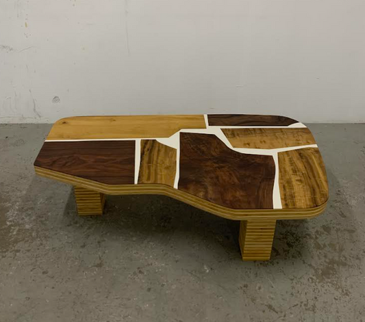 Bay Laurel, Claro Walnut coffee table with white fill.