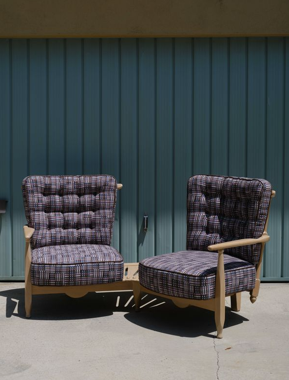 Guillerme & Chambron Lounge Chairs with Connecting Table