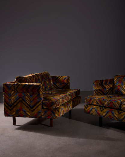 Vintage Chevron Velvet Sofa Set - Pair