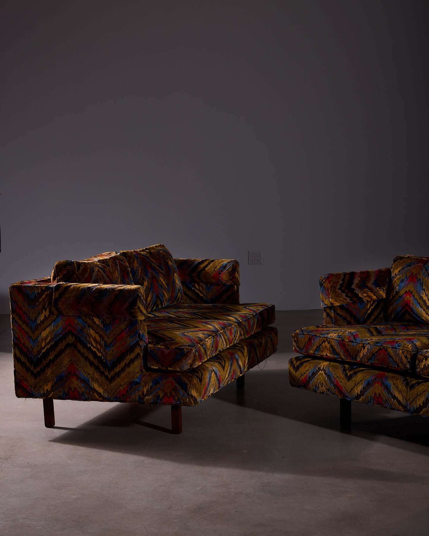 Vintage Chevron Velvet Sofa Set - Pair