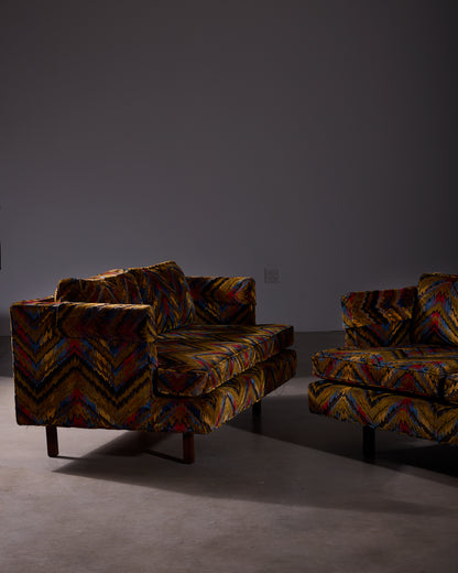 Vintage Chevron Velvet Sofa Set - Pair