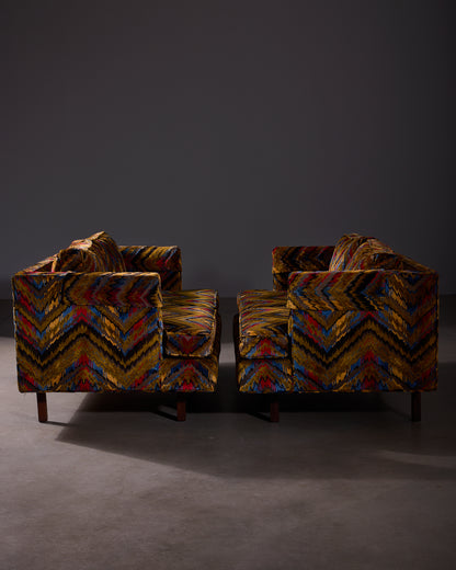 Vintage Chevron Velvet Sofa Set - Pair