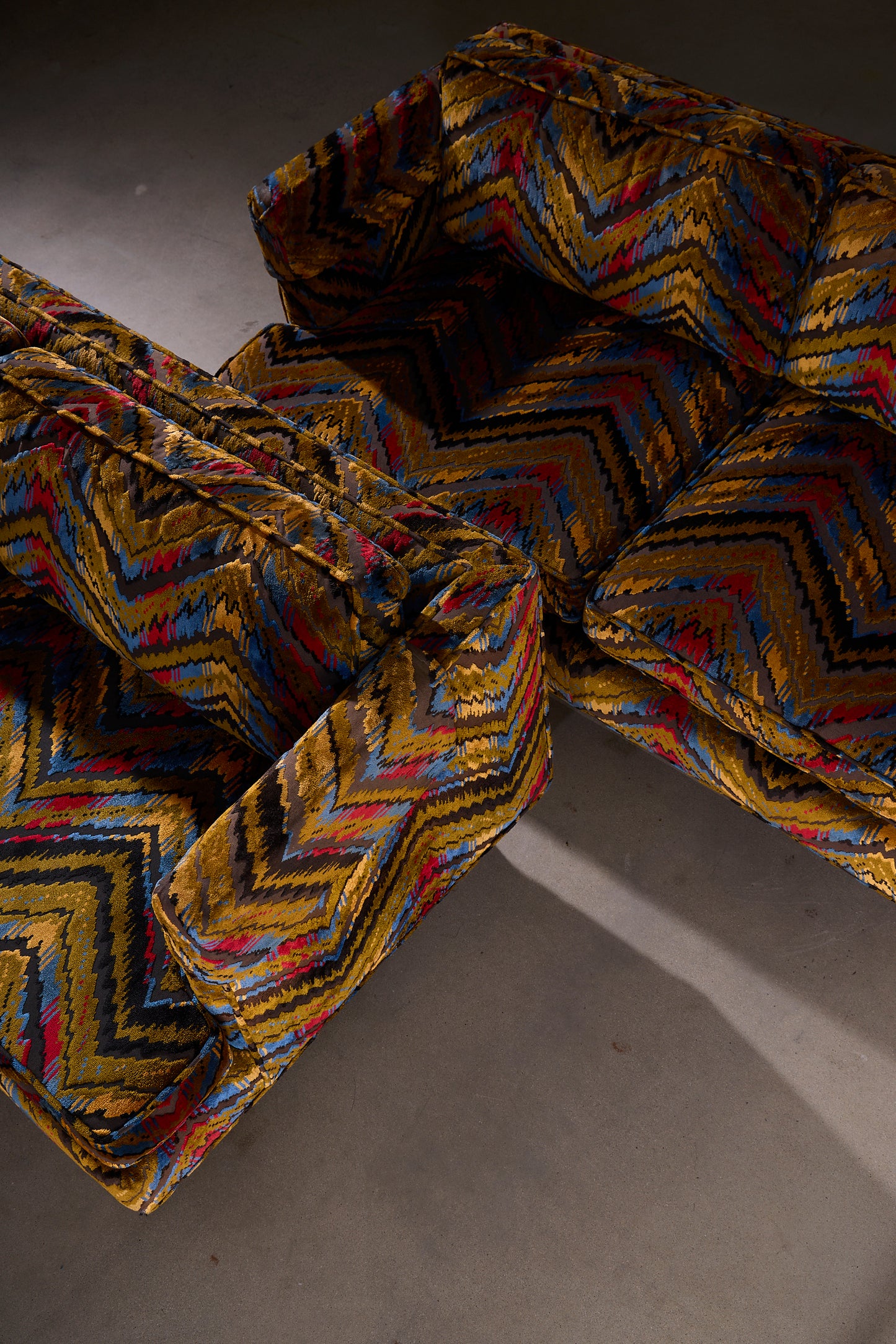 Vintage Chevron Velvet Sofa Set - Pair