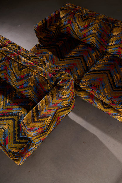 Vintage Chevron Velvet Sofa Set - Pair