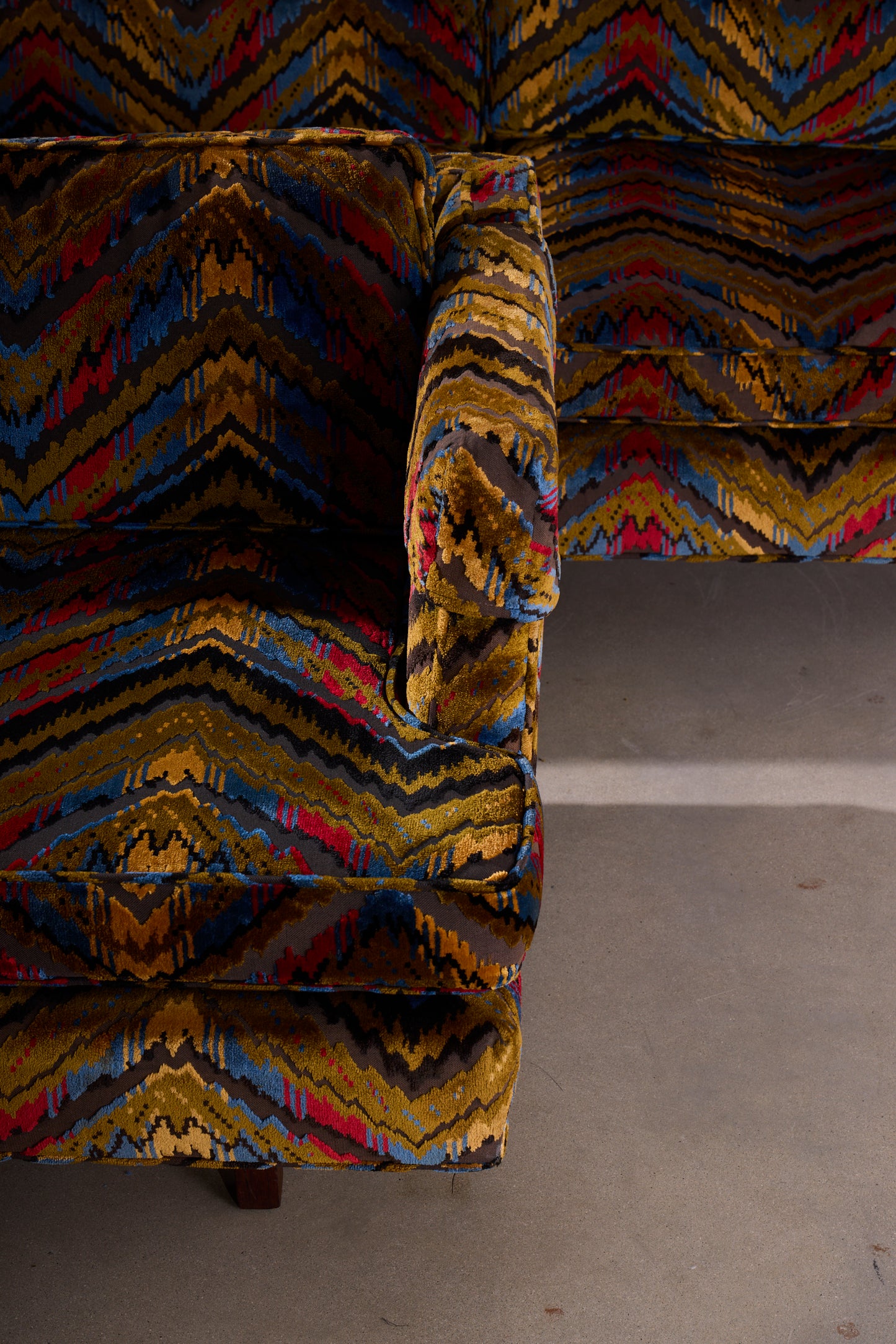 Vintage Chevron Velvet Sofa Set - Pair