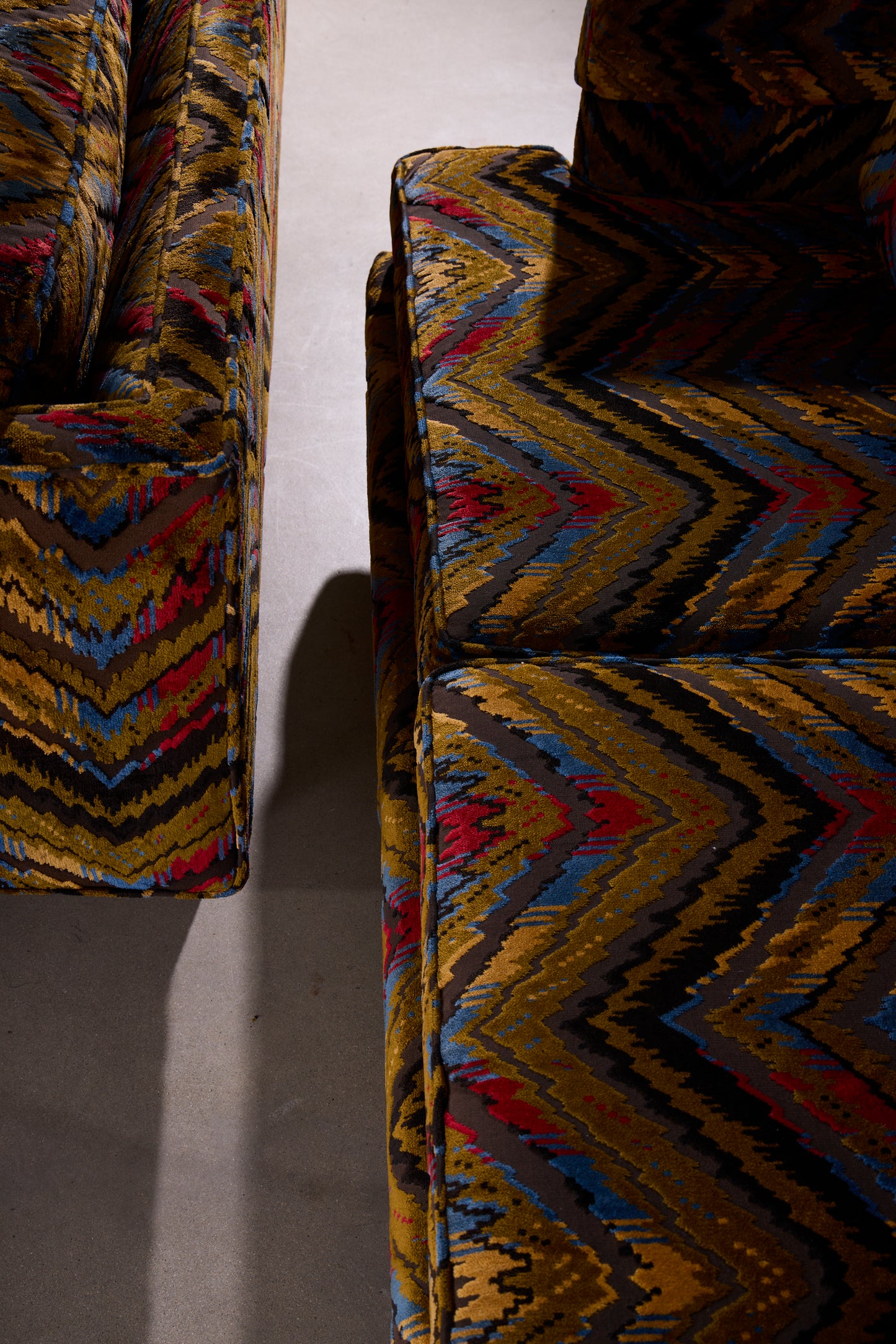 Vintage Chevron Velvet Sofa Set - Pair