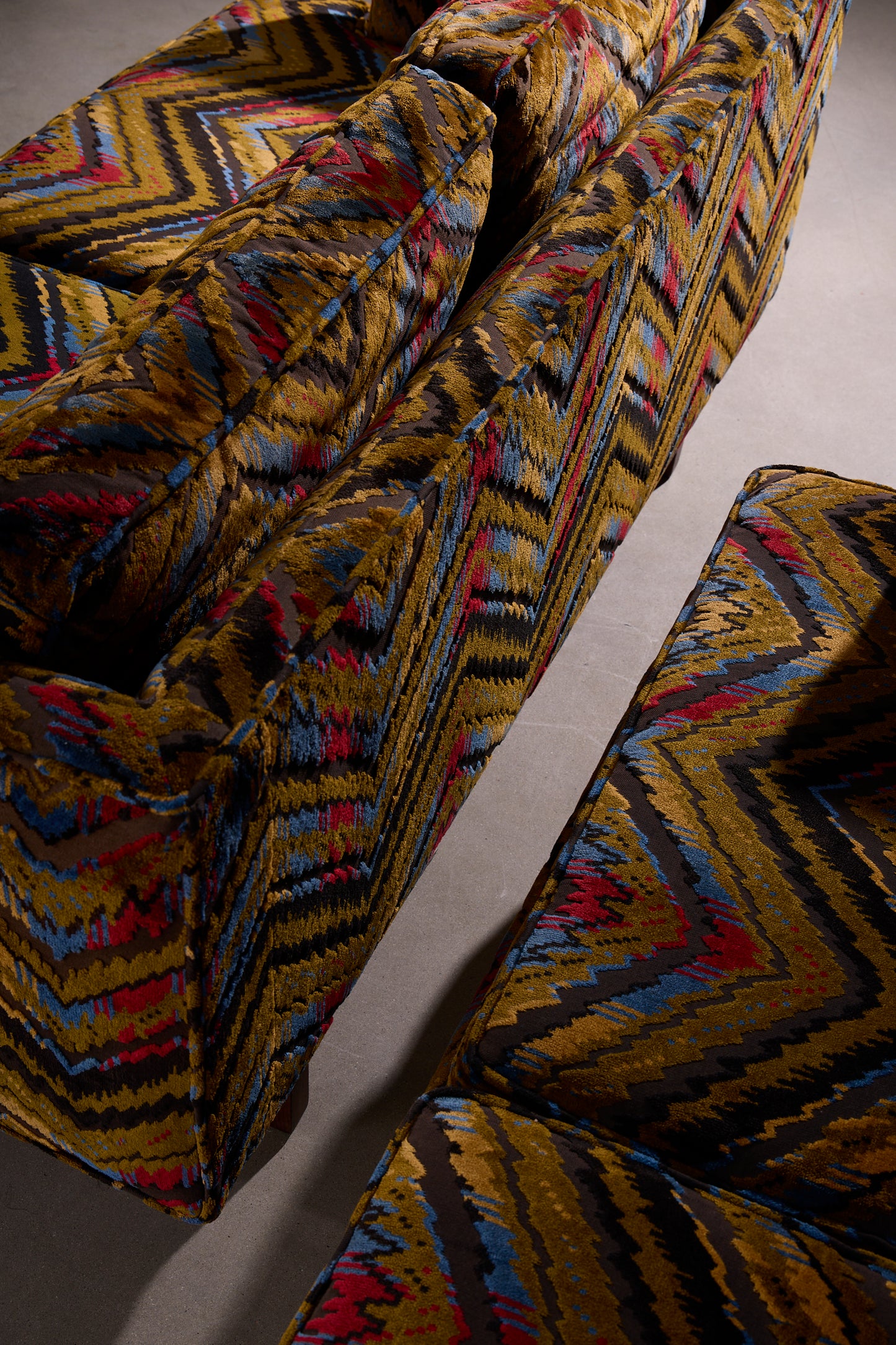 Vintage Chevron Velvet Sofa Set - Pair