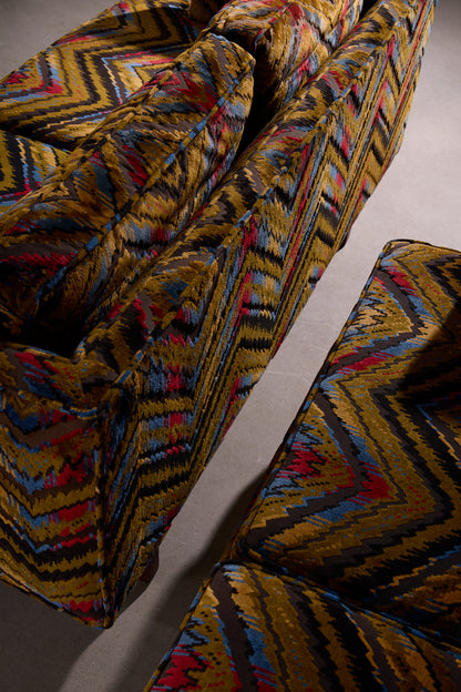 Vintage Chevron Velvet Sofa Set - Pair