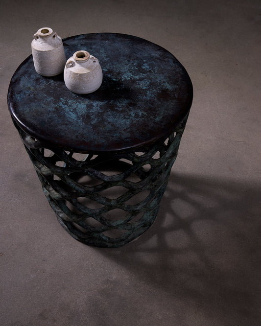 Lattice Bronze Verdigris End Table