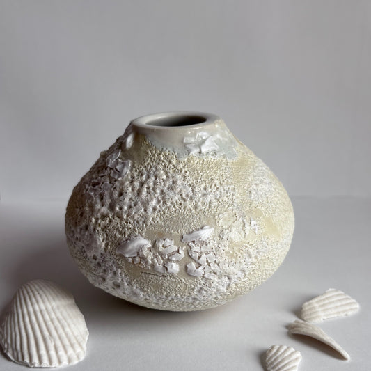 Yellow Sea shell vase by Annie Starling Sparks