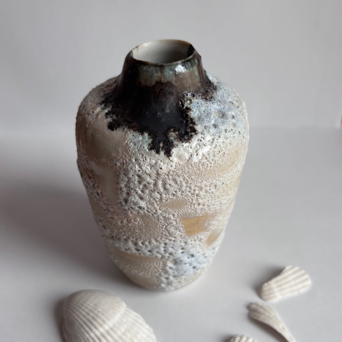 Yellow Sea shell relic vase by Annie Starling Sparks