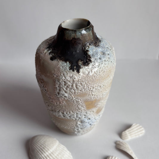 Yellow Sea shell relic vase by Annie Starling Sparks
