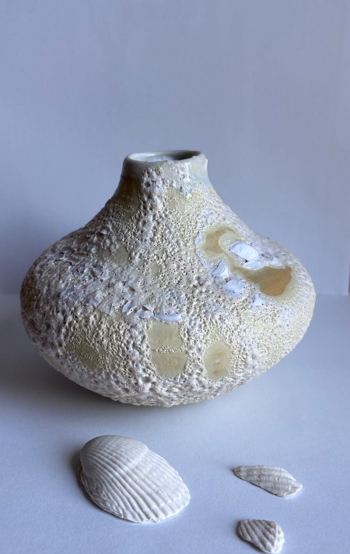 Yellow Sea shell vase by Annie Starling Sparks