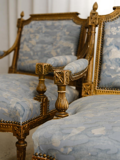 Pair of 18th Century Armchair in Camo Isole Fortuny