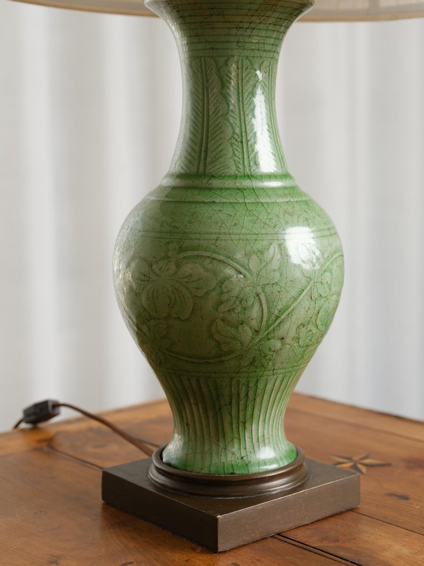 Green Chinese Vessels with Linen Shade