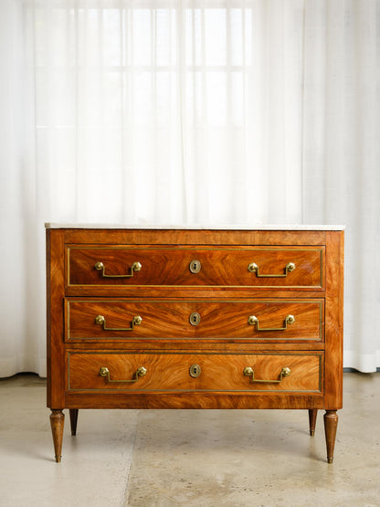 Italian Three-Drawer Walnut Commode with Marble Top