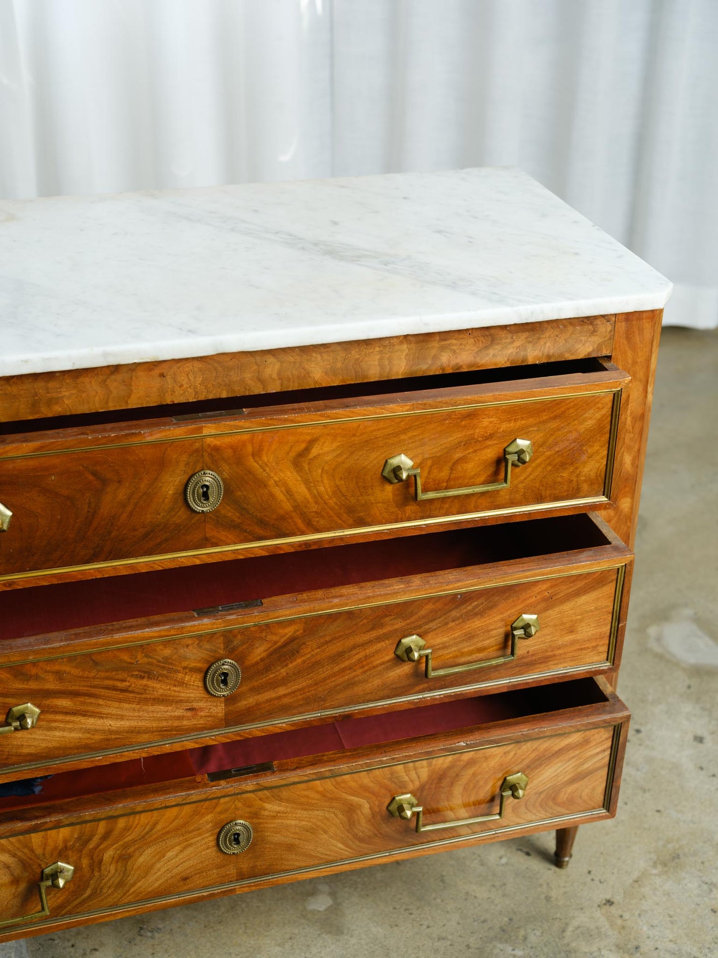 Italian Three-Drawer Walnut Commode with Marble Top