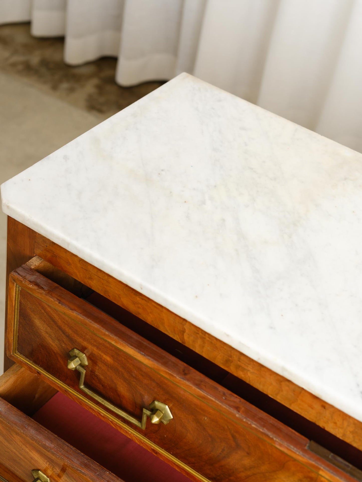 Italian Three-Drawer Walnut Commode with Marble Top