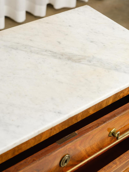 Italian Three-Drawer Walnut Commode with Marble Top