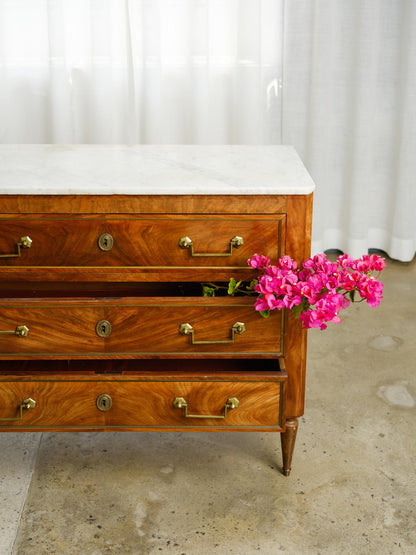 Italian Three-Drawer Walnut Commode with Marble Top