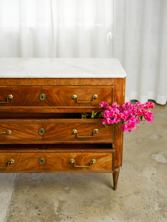 Italian Three-Drawer Walnut Commode with Marble Top