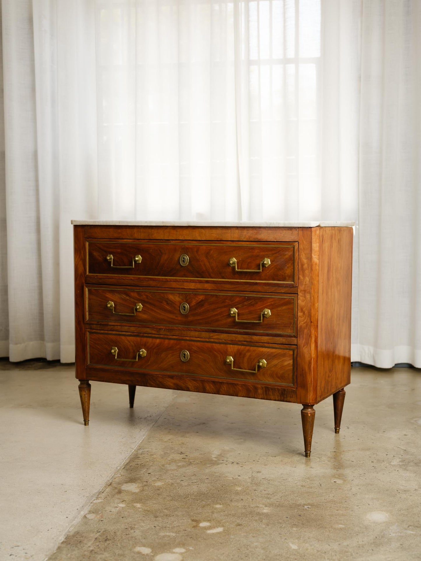 Italian Three-Drawer Walnut Commode with Marble Top