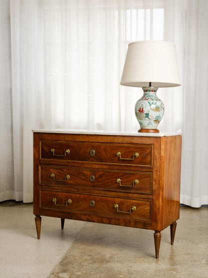 Italian Three-Drawer Walnut Commode with Marble Top