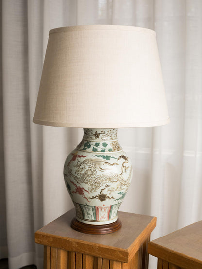 Chinese Wucai Ceramic Dragon Table Lamp