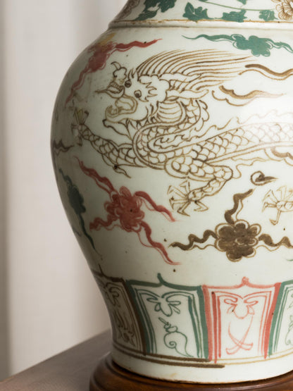 Chinese Wucai Ceramic Dragon Table Lamp