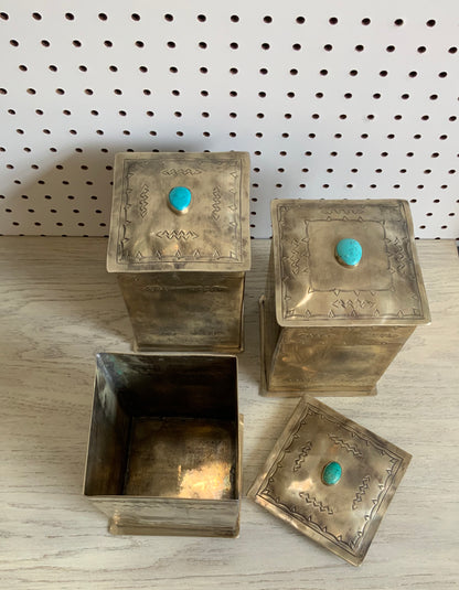 Hand Stamped Box with Turquoise Stone