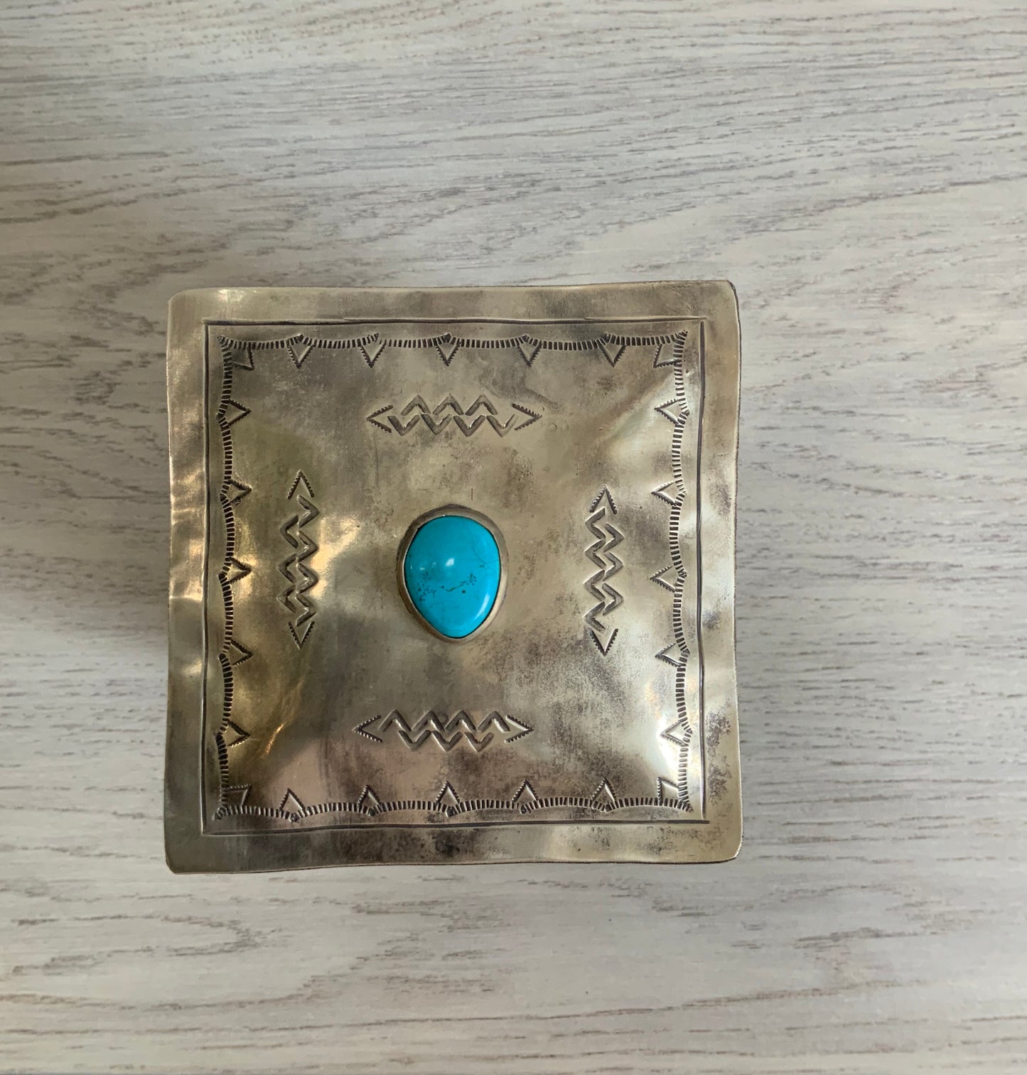 Hand Stamped Box with Turquoise Stone