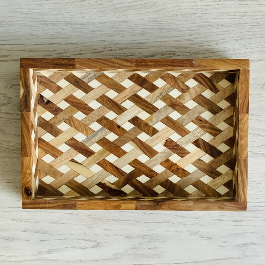 Mango & Sheesham Wood Cross Weave Tray