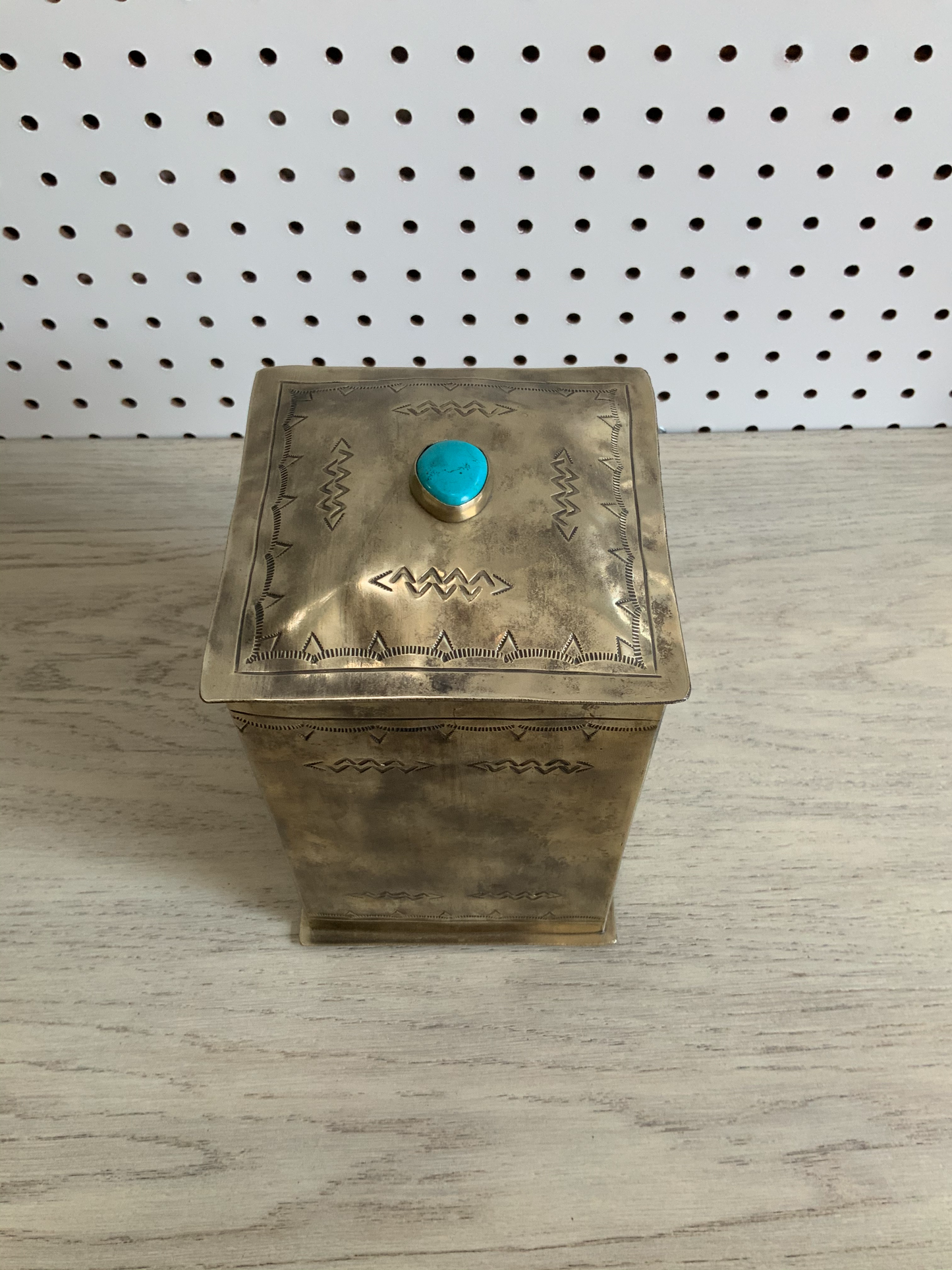 Hand Stamped Box with Turquoise Stone